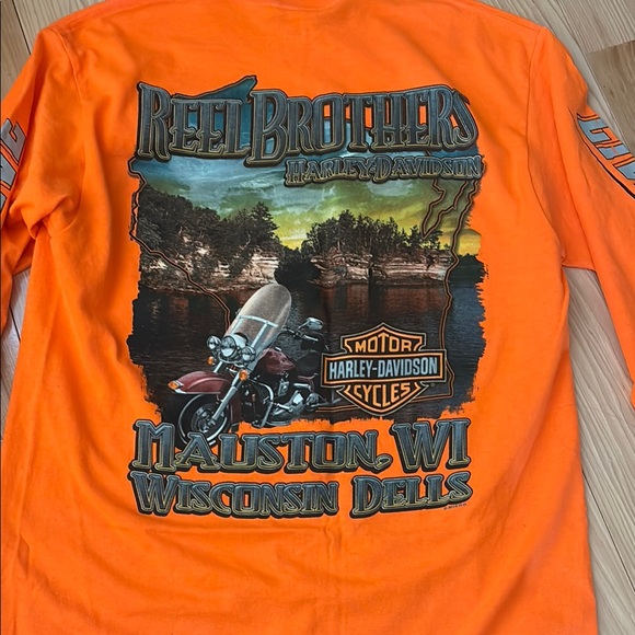 Harley-Davidson Men’s Orange Long Sleeve Shirt SZ M - Picture 6 of 7